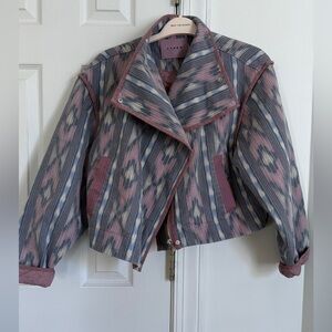 Blank NYC Pink and Blue Patterned Bomber Jacket